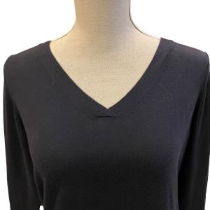 MARGARET HOWELL 美品 近年 コットン 長袖 ニットカットソー セーター Vネック 無地 薄手 2 約Mサイズ 紺 ネイビー