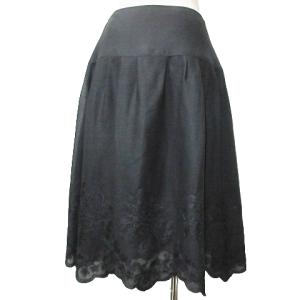 FOXEY BOUTIQUE 美品 裾刺繍 スカート ひざ丈 フレア 17405 ウール スカラップ 38 S相当 黒 ブラック X