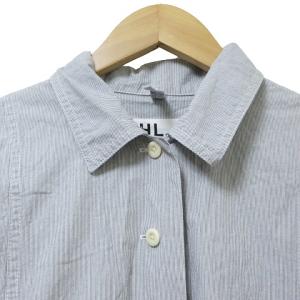 MHL. 美品 ワーク シャツワンピース ロング 半袖 ナローストライプ ブルー系 1 S相当 X