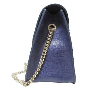 FURLA メトロポリス チェーン ショルダーバッグ ミニ 斜め掛け 鞄 皮革 ネイビー 紺 X