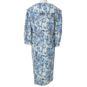 Christian Dior 90s ワンピース ひざ丈 シルク ヴィンテージ 7分袖 花柄 リボン 11 L相当 ブルー 青 X