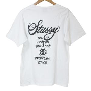 STUSSY ワールドツアー ロゴ プリント Tシャツ 半袖 カットソー クルーネック 丸胴 M 白 ホワイト X