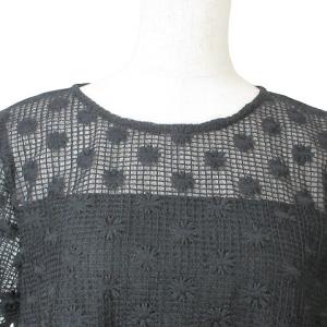 M'S GRACY 美品 総柄 レース 半袖 チュニック ブラウス プルオーバー フラワー刺繍 ティアード 40 L相当 黒 ブラック X