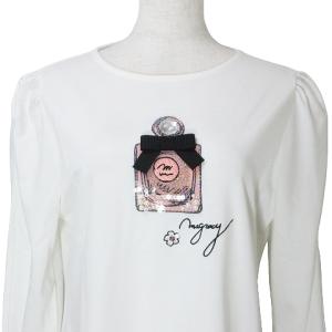 M'S GRACY 23AW 香水瓶モチーフカットソー Ｔシャツ 長袖 パフスリーブ ビジュー スパンコール 刺? 40 L相当 白 ホワイト