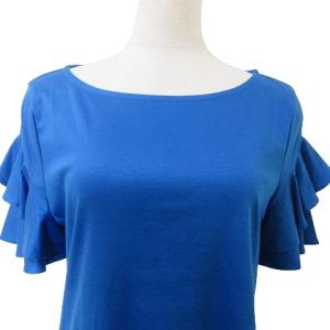 M'S GRACY 美品 フリル 半袖 Ｔシャツ カットソー 無地 青 ブルー 40 L相当 X