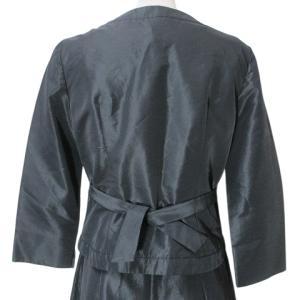 SYBILLA 美品 アンサンブル ブラックフォーマル 喪服 ジャケット 七分袖 ワンピース ひざ丈 ノースリーブ ウエストリボン 光沢 M