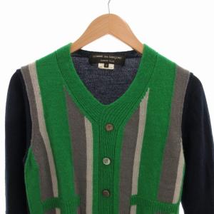 COMME des GARCONS HOMME PLUS AD2009 ニット セーター ウール Vネック ボタンデザイン 長袖 S 緑 グリーン 紺 ネイビー グレー