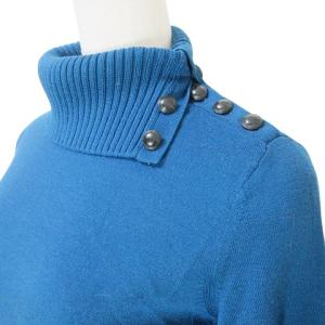 BURBERRY LONDON 長袖 ニット タートルネック 長袖 薄手 ウール ワンポイント 1 S相当 青 ブルー GY09 X