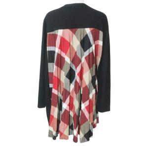 BLUE LABEL CRESTBRIDGE ニット カーディガン チェック 切替 バックプリーツ 長袖 Vネック ウール混 38 M相当 黒 ブラック GY09 X