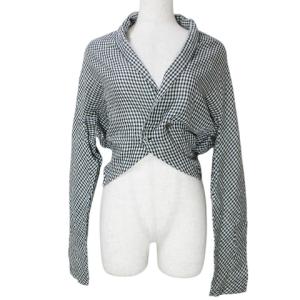 80s ヴィンテージ 長袖 シャツ 羽織 TB-020360 ギンガムチェック リネン コットン ドルマンスリーブ 黒 白