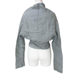 Tao 80s ヴィンテージ 長袖 シャツ 羽織 TB-020360 ギンガムチェック リネン コットン ドルマンスリーブ 黒 白