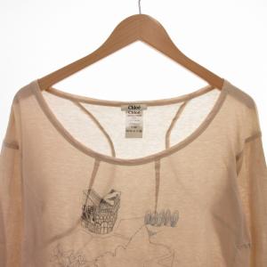 Chloe Tシャツ カットソー ロンT  プリント 装飾 カシミヤ混 長袖 XS ベージュ