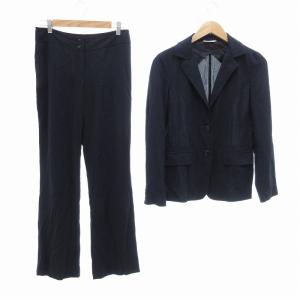 美品 セットアップ パンツスーツ ジャケット カジュアル 薄手 無地 38 M 紺 ネイビー
