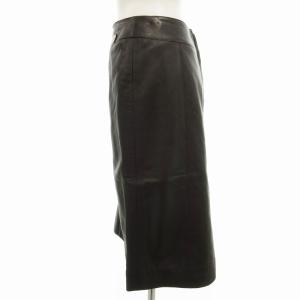 CHANEL 01AW タイトスカート 台形 レザー ココマーク ひざ丈 38 M 茶 ブラウン