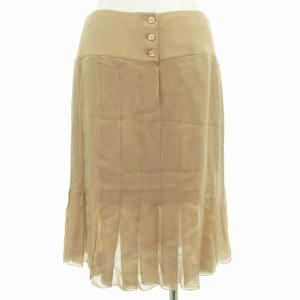 CHANEL 04P スカート シフォン ギャザー プリーツ シアー ひざ丈 38 M ベージュ