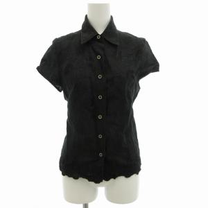 シャツ ブラウス 半袖 花柄 38 M 黒 ブラック