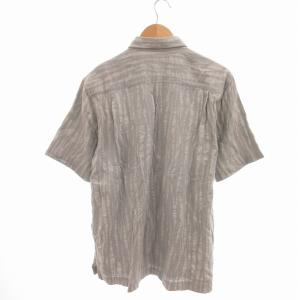 ISSEY MIYAKE ストライプシャツ カジュアル シワ加工 半袖 2 M グレー 青 ブルー