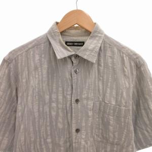 ISSEY MIYAKE ストライプシャツ カジュアル シワ加工 半袖 2 M グレー 青 ブルー