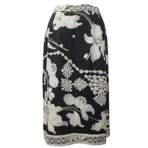 LEONARD FASHION ファッション 美品 ひざ丈 スカート タイト ウール シルク 花 宝石 黒 ブラック ウエスト69 M相当