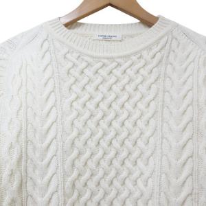 UNITED ARROWS UASB アラン クルーネックニット セーター 大きいサイズ 厚手 長袖 XL ウール混 白 ホワイト X