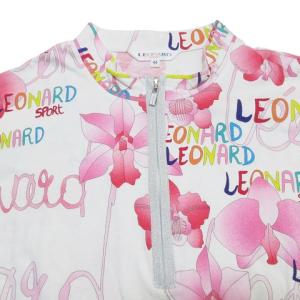 LEONARD SPORT シャツ カットソー 半袖 ハーフジップ 大きいサイズ ハイネック 花柄 プルオーバー 44 XL相当 ホワイト ピンク系 GY09