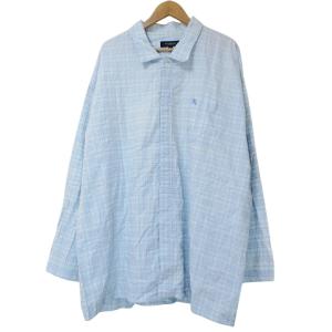 パジャマ 上のみ 長袖 シャツ 大きいサイズ 4L チェック ワンポイント 水色 GY09 X