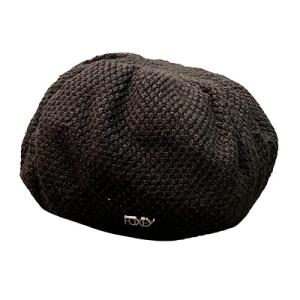 FOXEY NEW YORK 美品 ニットキャップ 帽子 ワンポイント ロゴ 薄手 フリーサイズ 黒 ブラック