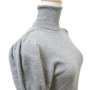 FOXEY BOUTIQUE タートルネック 半袖 ニット 22663 薄手 ウール パフスリーブ ロゴプレート 38 S相当 グレー X