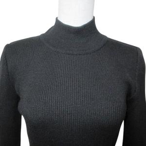 FOXEY BOUTIQUE ハイネック 無地 長袖 リブニット 5781 ウール 38 S相当 黒 ブラック X