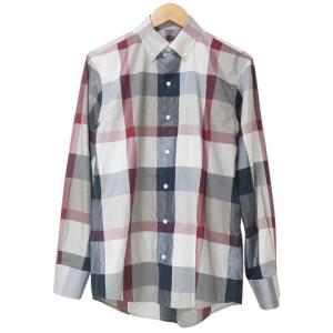 美品 ボタンダウン シャツ 長袖 チェック S グレー ブルー レッド X