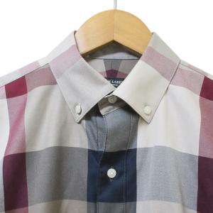 BLACK LABEL CRESTBRIDGE 美品 ボタンダウン シャツ 長袖 チェック S グレー ブルー レッド X