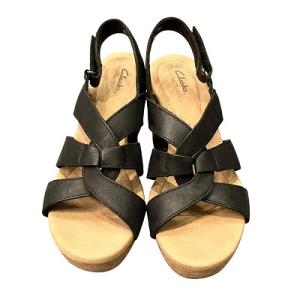 Clarks ウェッジソール マリッツァラ サンダル バックバンド 厚底 レザー 24cm 黒 ブラック