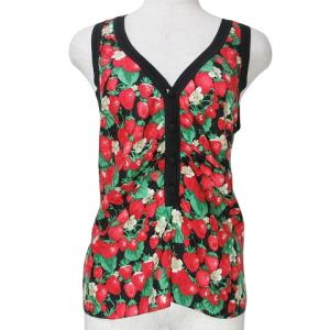 ノースリーブ カットソー イチゴ柄 異素材 シルク コットン 40 M相当 黒 赤 緑 GY14 X