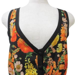 DOLCE&GABBANA 美品 ノースリーブ カットソー 花柄 異素材 シルク コットン ウエストリボン 40 M相当 ブラック オレンジ イエロー