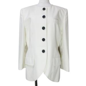 PRET-A-PORTER ヴィンテージ ノーカラー ジャケット ウール 総裏地 M 白 ホワイト GY14 X