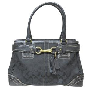 10508 ハンドバッグ シグネチャー キャンバス レザー 革 ロゴ タッセル チャーム 鞄 黒 ブラック GY18 X