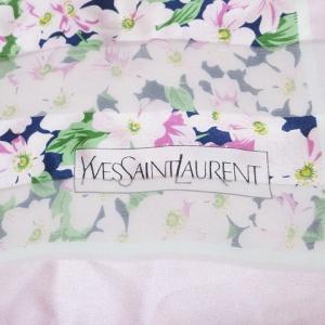 YVES SAINT LAURENT foulards 大判 スカーフ シルク100% 花柄 ボーダー ピンク GY14 X