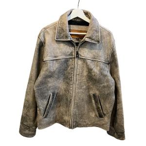 ヴィンテージ レザー ジャケット ジップアップ 加工 無地 厚手 Sサイズ 茶 ブラウン