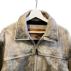 Timberland ヴィンテージ レザー ジャケット ジップアップ 加工 無地 厚手 Sサイズ 茶 ブラウン