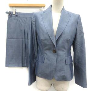 スーツ セットアップ 上下 ジャケット スカート シルク混 38 青 ブルー