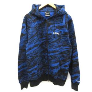 パーカー ジップアップ 総柄 M 青 ブルー ブラック