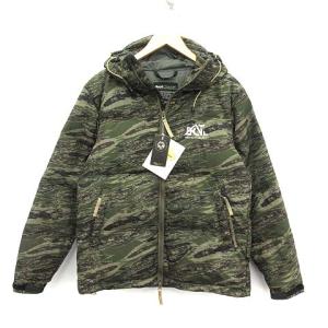 NANGA ダウンジャケット ミリタリー 迷彩柄 カモフラ フード ジップアップ M カーキ
