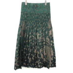 イッセイミヤケ スカート ロング プリーツ 総柄 シルク 2 グリーン