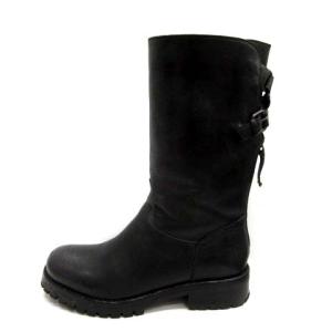 エンジニアブーツ ミドル レザー バックストラップ 黒 ブラック