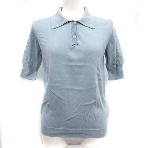 ポロシャツ ニット 半袖 コットン S 青 ブルー