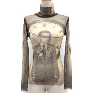 パワーネット カットソー 総柄 タートルネック 長袖 ベージュ グレー