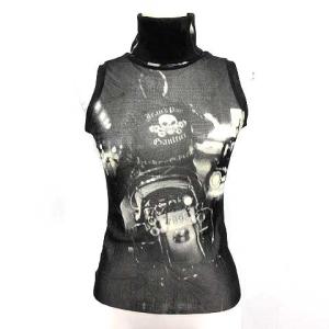 カットソー ノースリーブ パワーネット ハイネック 総柄 スカル 40 黒 ブラック