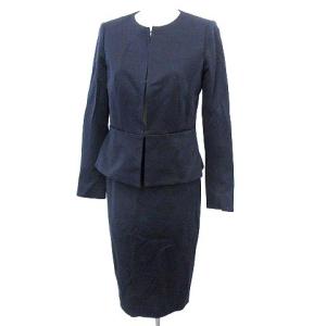 スーツ セットアップ スカート ひざ丈 ノーカラー ジャケット 36 ネイビー 紺 