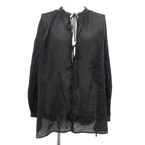19SS ブラウス カットソー プルオーバー 長袖 ストライプ シアー シースルー S 黒 ブラック