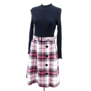 19SS ワンピース リブ ニット ロング 切替 チェック